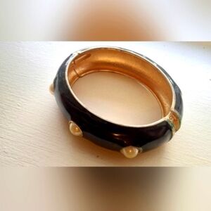 Vintage Black Enameled Inlaid Pearl Bracelet